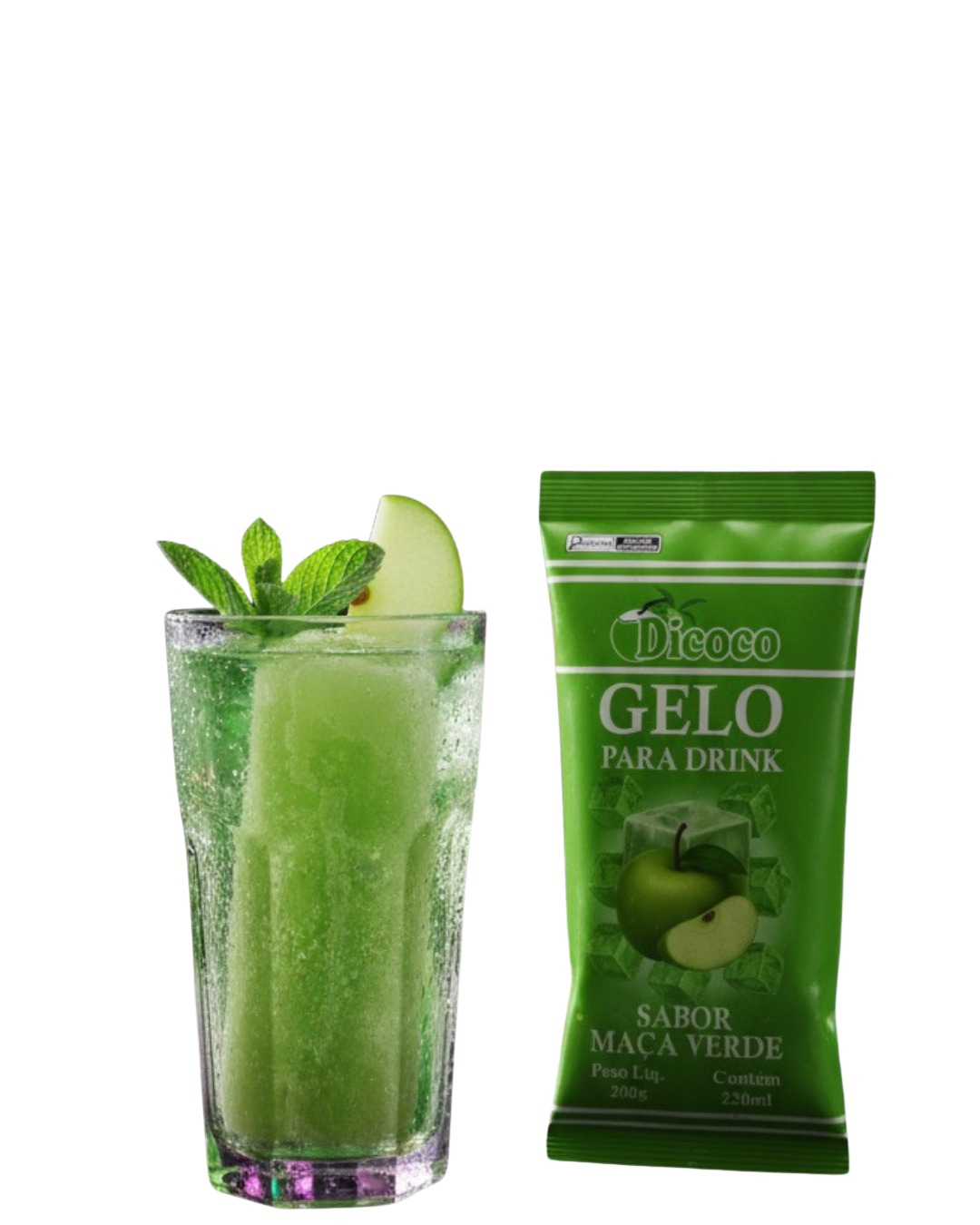 Drink de maçã verde com gelo saborizado Dicoco