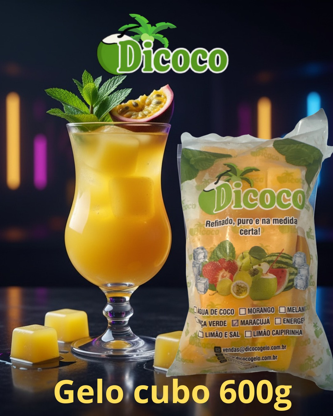 Drink de maracujá com gelo cubo 600g Dicoco